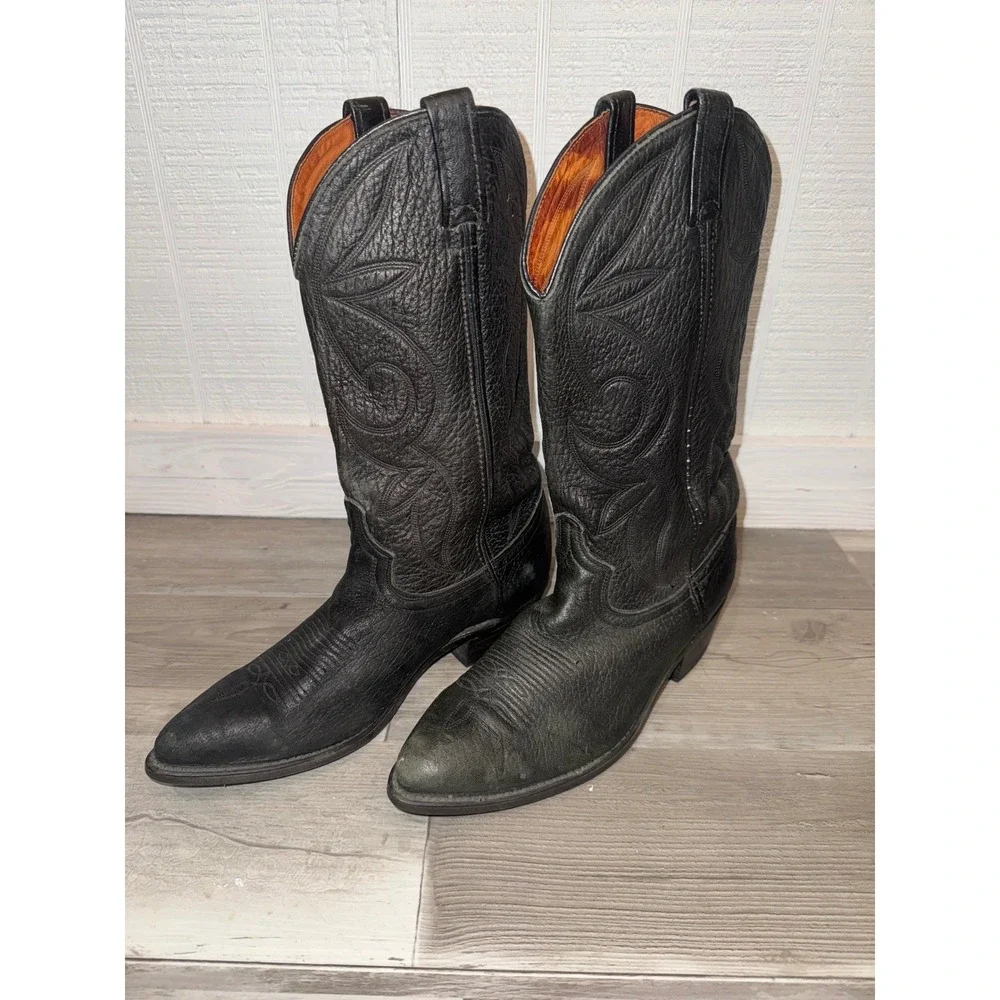 Dingo Cowboy Boots Mens Black Pebble Leather Pointed Toe Western 7240 Size 9.5 D
